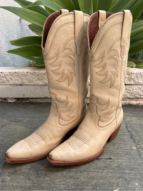 Tecovas Shoes - Tecovas Annie cream white with Tan leather cowboy boots 8.5 B